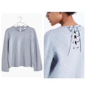 Madewell Laced Back Pullover Sweater in Light Gray